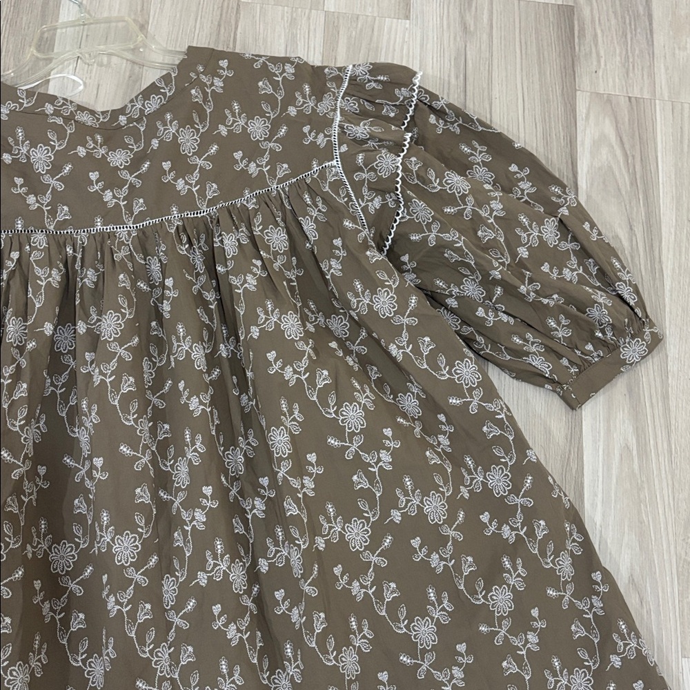Gigio Vintage Floral Print Ruffle Sleeve Embroidered Dress Size L NWT‎ - Picture 8 of 14